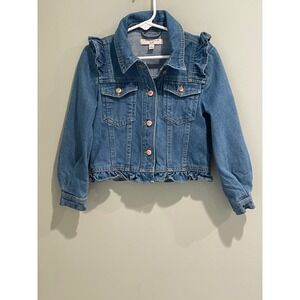 Sincerely Jules Girl Denim‎ Jacket Size 4 Ruffle Trim Button Front